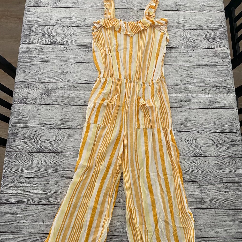 BTWEEN Yellow Striped Ruffle Romper Jumpsuit Girls Size 10